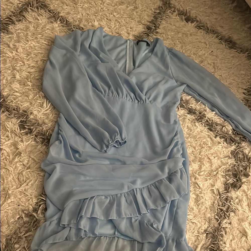 Blue Asymmetrical Ruched Wrap Dress